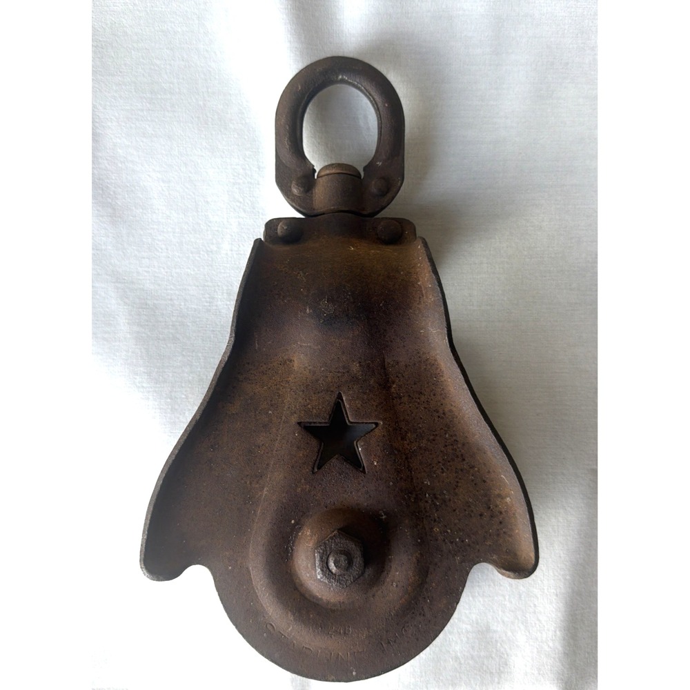 Vintage Primitive Cast Iron Starline Barn Swivel Pulley - Cottagecore Rustic